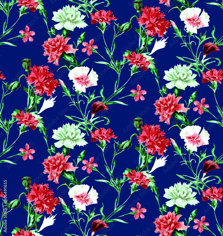 Gardinen   - Nahtloses Stoffmuster aus Blättern und Blüten #465491655