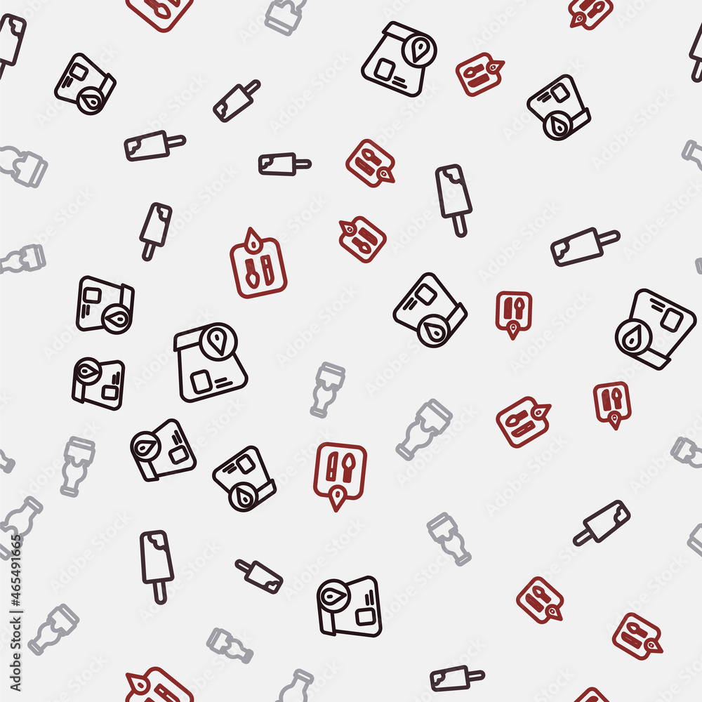 Set line Online ordering food, Ice cream, Sauce bottle and Cafe and restaurant location on seamless pattern. Vector Set line Online ordering food, Ice cream, Sauce bottle and Cafe and restaurant location on seamless pattern. Vector