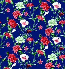 Acrylglasbilder Dunkelblaue Muster Botanisches Blätter Blüten Stoffmuster  © dmyakar