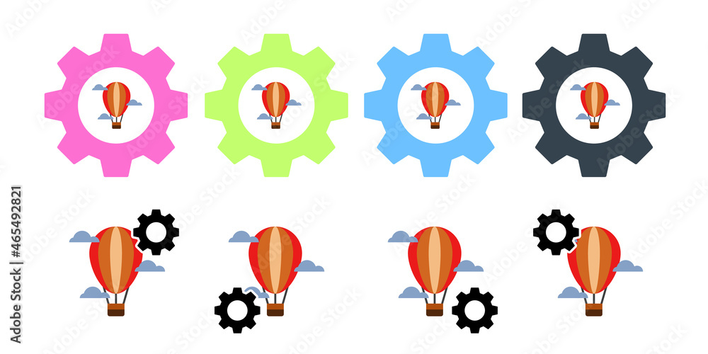 Hot air balloon vector icon in gear set illustration for ui and ux, website or mobile application