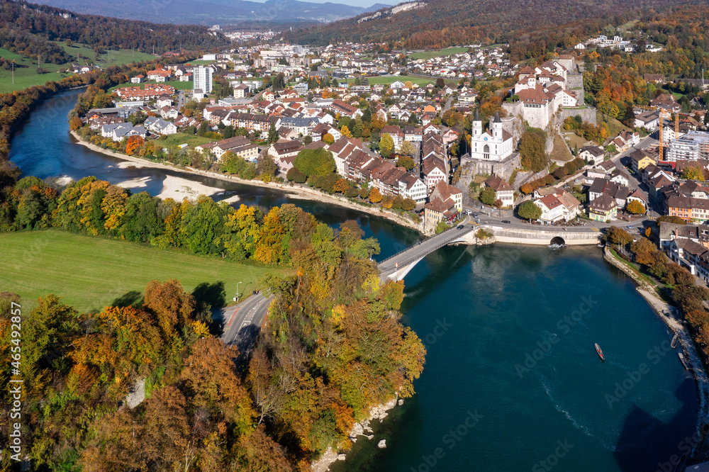 Aarburg city on Aare river, Switzerland