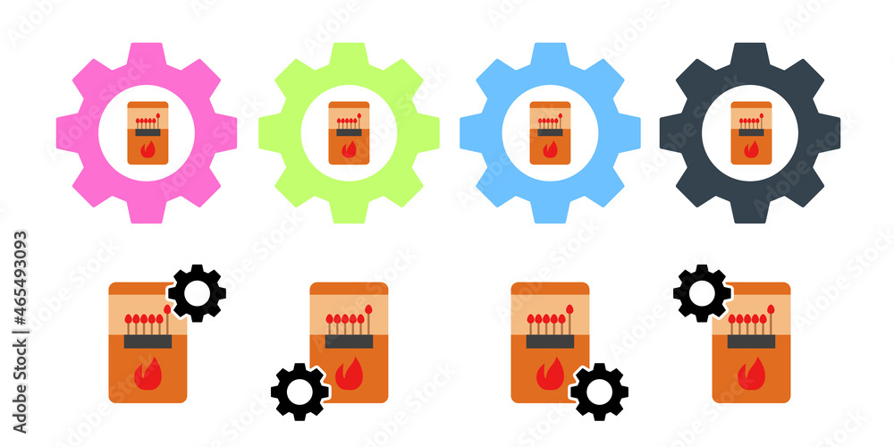 Matches, flame, burning vector icon in gear set illustration for ui and ux, website or mobile application Matches, flame, burning vector icon in gear set illustration for ui and ux, website or mobile application