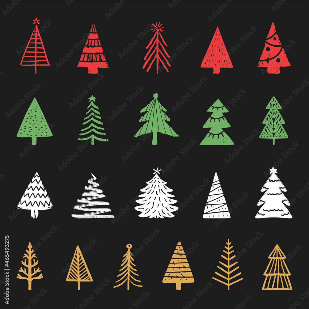 Obraz premium Color spruce trees set in vector, flat design.