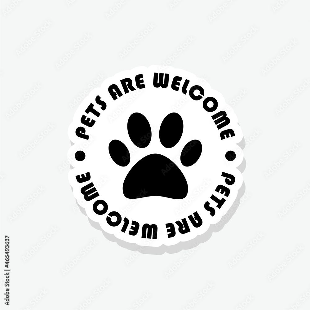 Pets are welcome sticker icon isolated on white background Pets are welcome sticker icon isolated on white background