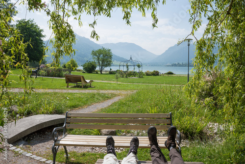 relaxing at spa garden Schliersee with alps view photo