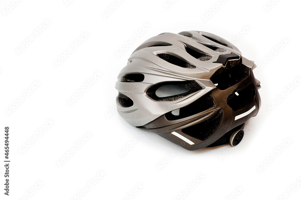 Cycling helmet plastic gray metal color, to protect the head of the cyclist during the trip. Cycling helmet plastic gray metal color, to protect the head of the cyclist during the trip.