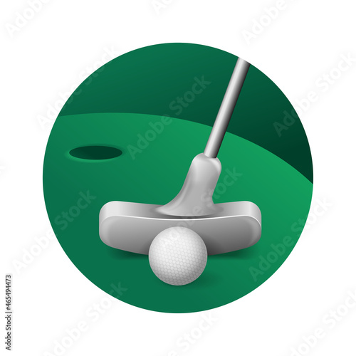 Minigolf 3D icon with golf hole, ball and club