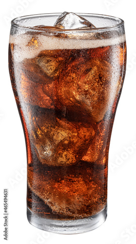 Konstfotografi Cold glass of cola drink with ice cubes isolated on white background