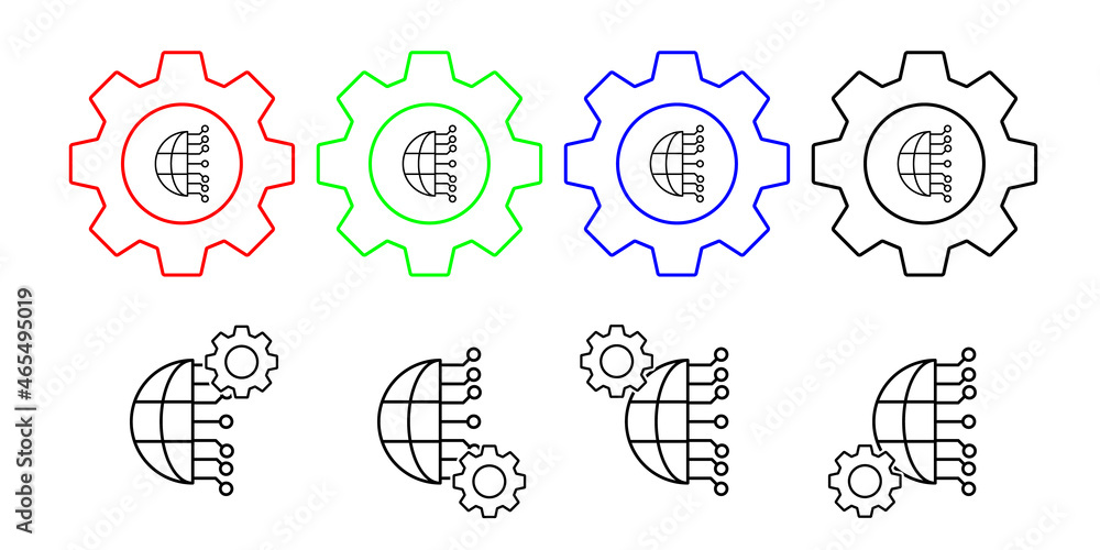 Globe earth vector icon in gear set illustration for ui and ux, website or mobile application Globe earth vector icon in gear set illustration for ui and ux, website or mobile application