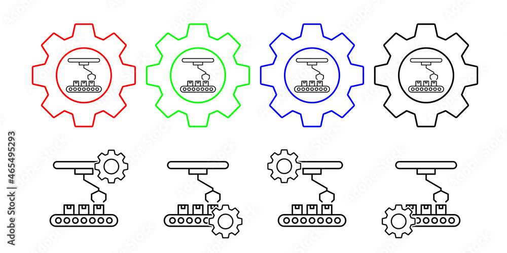 Box arm robot conveyor belt vector icon in gear set illustration for ui and ux, website or mobile application