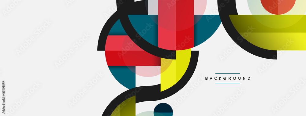 Geometric shapes composition abstract background. Circles lines and rectangles. Vector illustration for wallpaper banner background or landing page Geometric shapes composition abstract background. Circles lines and rectangles. Vector illustration for wallpaper banner background or landing page