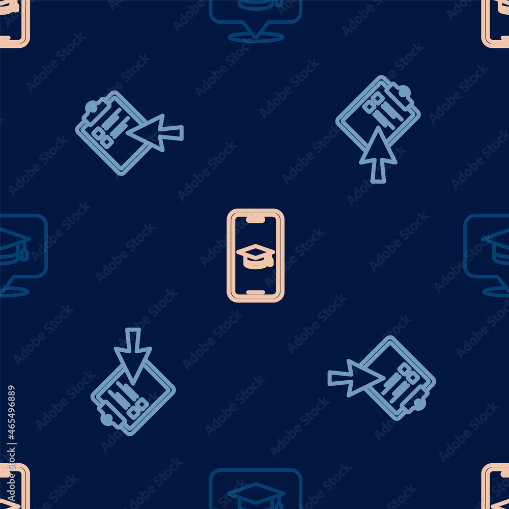 Set line Graduation cap in speech bubble, Online quiz, test, survey and mobile on seamless pattern. Vector Set line Graduation cap in speech bubble, Online quiz, test, survey and mobile on seamless pattern. Vector