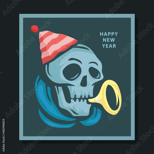 santa claus skull character blow the trumpet celebrate of merry christmas and happy new year illustration