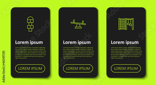 Set line Hopscotch, Seesaw and Swedish wall. Business infographic template. Vector