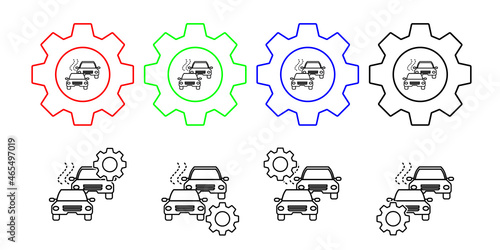 Air pollution, cars vector icon in gear set illustration for ui and ux, website or mobile application