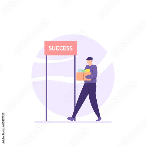 illustration of a worker or employee who decides to stop working or leave his job to go on the path of success. resign for success. flat cartoon style. vector design