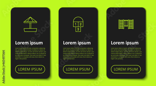Set line Sandbox with sand, Hopscotch and Swedish wall. Business infographic template. Vector