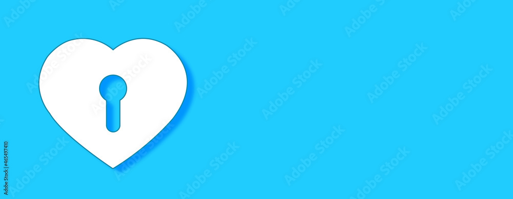 Heart Lock Sign Concept on blue background. Horizontal web banner with copy space, template. Heart Lock Sign Concept on blue background. Horizontal web banner with copy space, template.