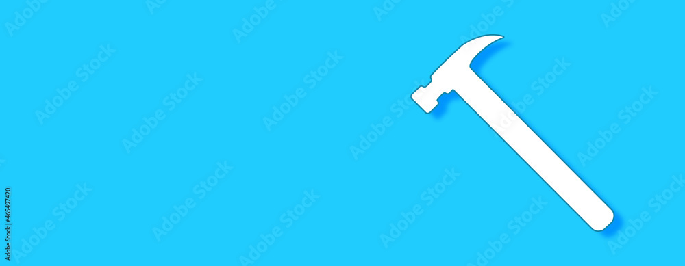 Hammer Sign Concept on blue background. Horizontal web banner with copy space, template. Hammer Sign Concept on blue background. Horizontal web banner with copy space, template.