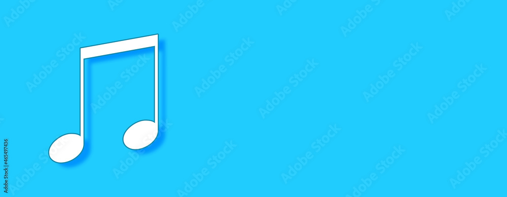 Music Icon Concept on blue background. Horizontal web banner with copy space, template. Music Icon Concept on blue background. Horizontal web banner with copy space, template.