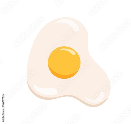 Fried egg with yellow yolk and shaped albumen. Food icon. Top view of cooked breakfast dish. Colored flat cartoon vector illustration isolated on white background
