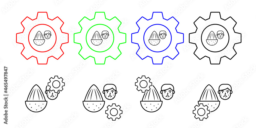 Almond, allergic face vector icon in gear set illustration for ui and ux, website or mobile application Almond, allergic face vector icon in gear set illustration for ui and ux, website or mobile application