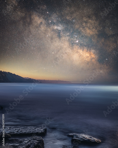 Fototapeta Naklejka Na Ścianę i Meble -  Milky Way Stars landscape by the sea