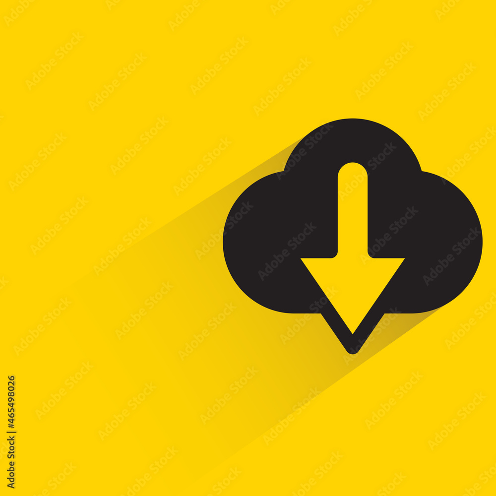 cloud download with shadow on yellow background cloud download with shadow on yellow background