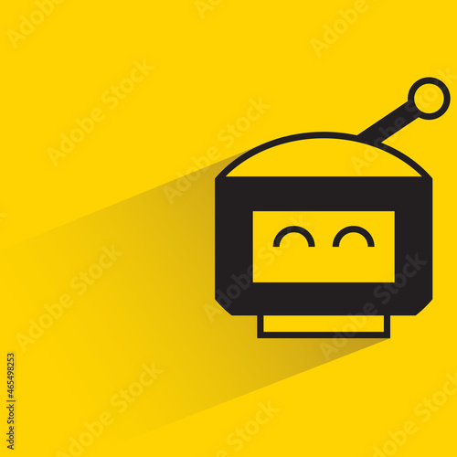 robot character with drop shadow on yellow background
