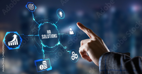 Internet, business, Technology and network concept. Hr Solutions. Virtual button.
