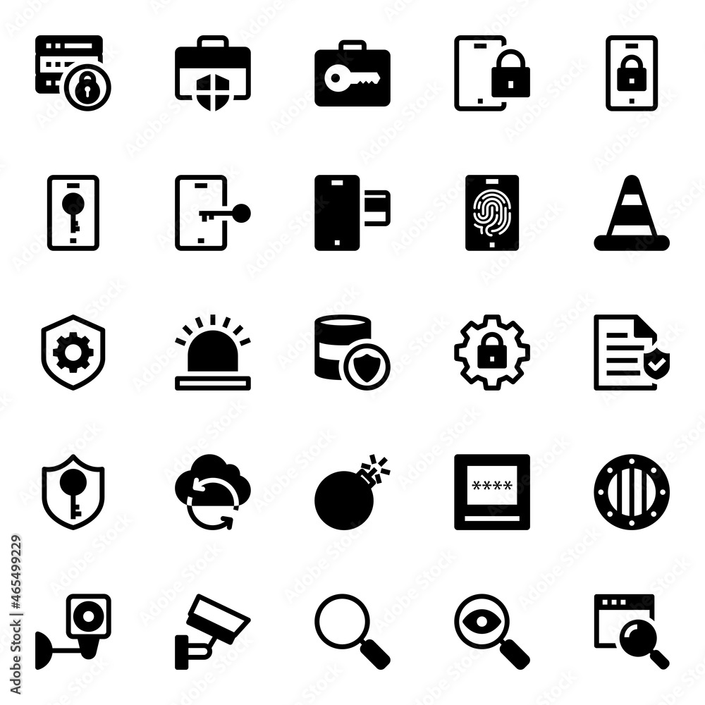 Fototapeta premium Glyph icons for crime and security.