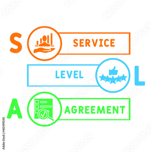 SLA - Service Level Agreement acronym, business concept background. Concept with keywords, letters and icons. Colored flat vector illustration. Isolated on white background.
