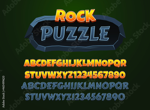 3d rock puzzle with stone frame game logo title text effect