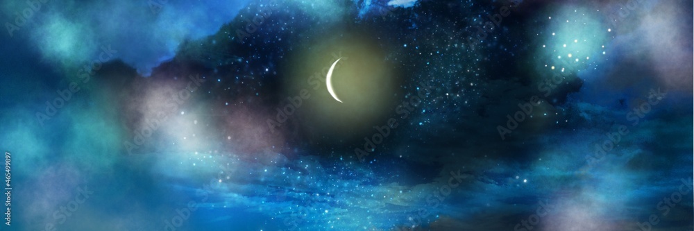 Wallpaper of crescent moon in cloudscape Wallpaper of crescent moon in cloudscape