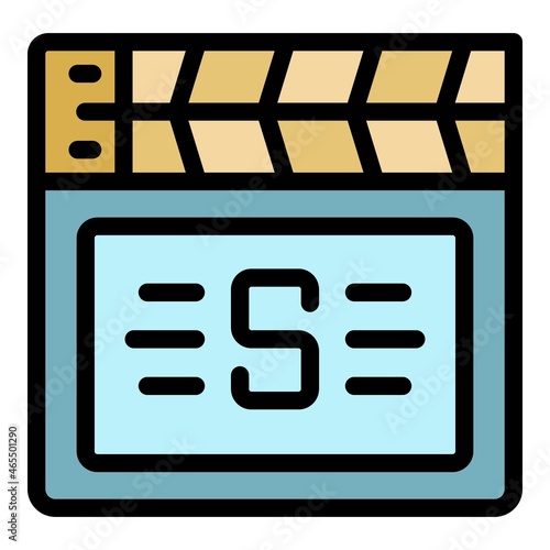 Clapperboard icon. Outline clapperboard vector icon color flat isolated