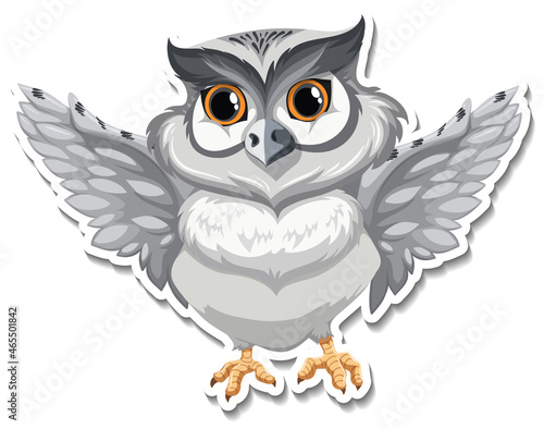 Grey owl bird cartoon character sticker
