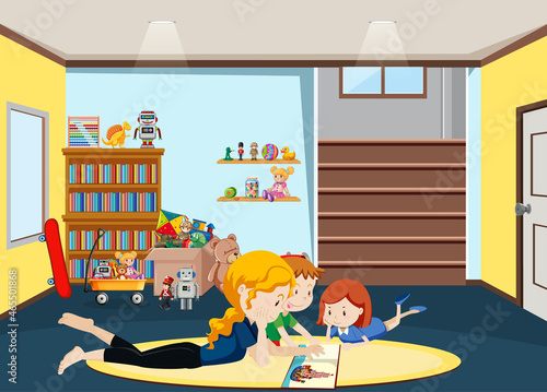 Kindergarten room interior design with children