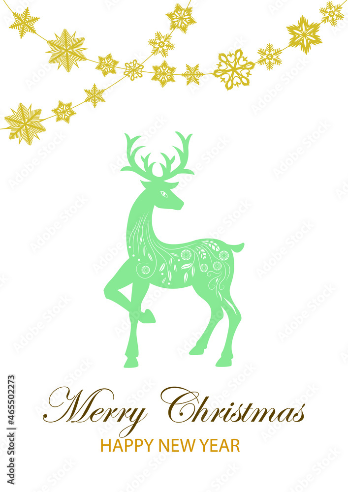 Christmas deer in the style of folk cards with snowflakes. greeting card. Merry christmas and a happy new year. Christmas deer in the style of folk cards with snowflakes. greeting card. Merry christmas and a happy new year.