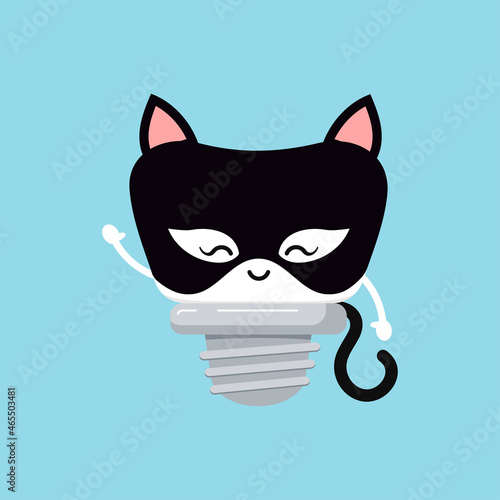Cute tooth implant in black cat costume isolated vector icon. Happy tooth in Halloween carnival kitten costume - dental character for dentist halloween card. Flat design cartoon style illustration.