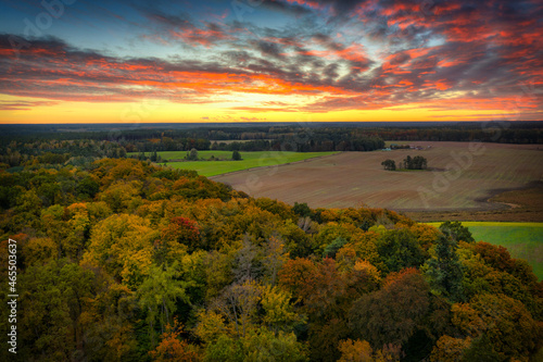 Autumnal landscape of the Tuchola forest at sunset, Poland