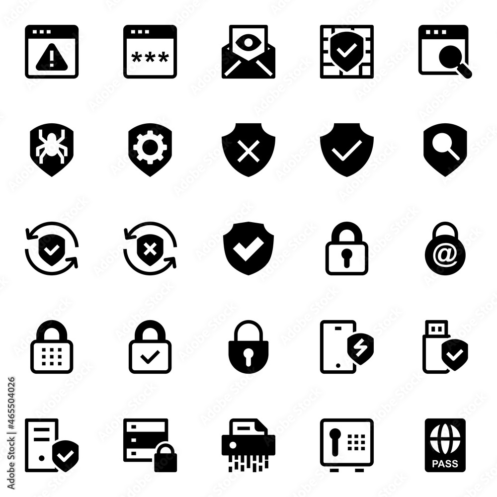 Glyph icons for cyber security. Glyph icons for cyber security.