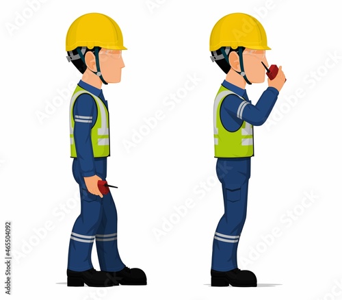 Set of worker is holding a walkie-talkie © heavypong