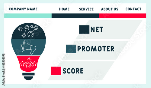 NPS - Net Promoter Score acronym, business concept background. Concept with keywords, letters and icons. Colored flat vector illustration. Isolated on white background.