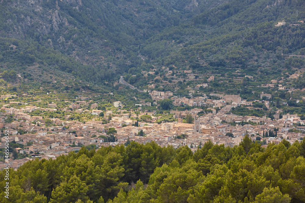 Picturesque town of Soller in Mallorca. Tramuntana mountain range. Spain