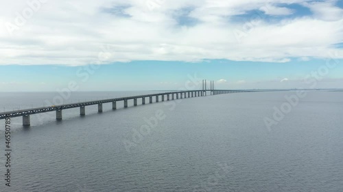 Oresund bridge connecting Malmo and Copenhagen, aerial view photo