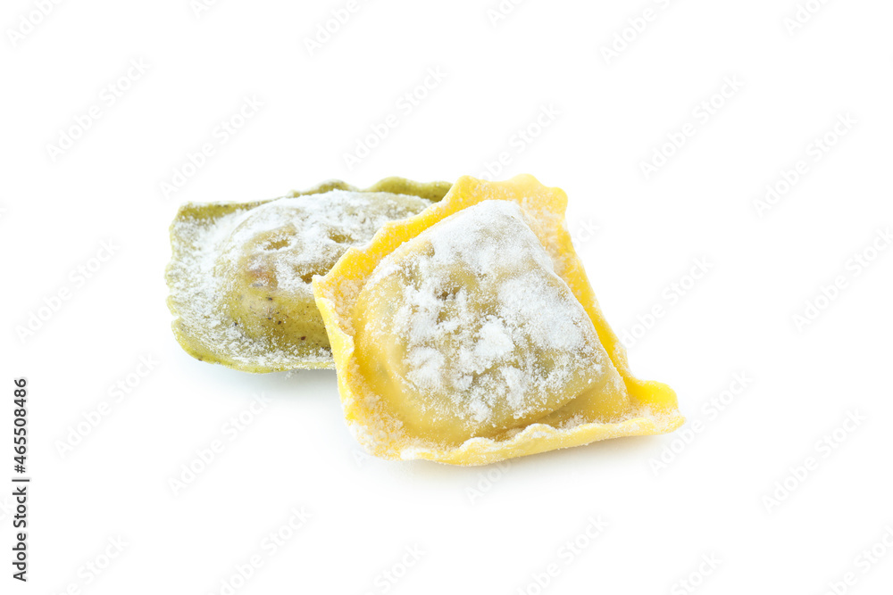 Tasty raw ravioli isolated on white background
