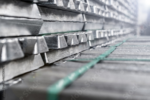 Aluminum ingots - aluminum - industrial production - material pile photo
