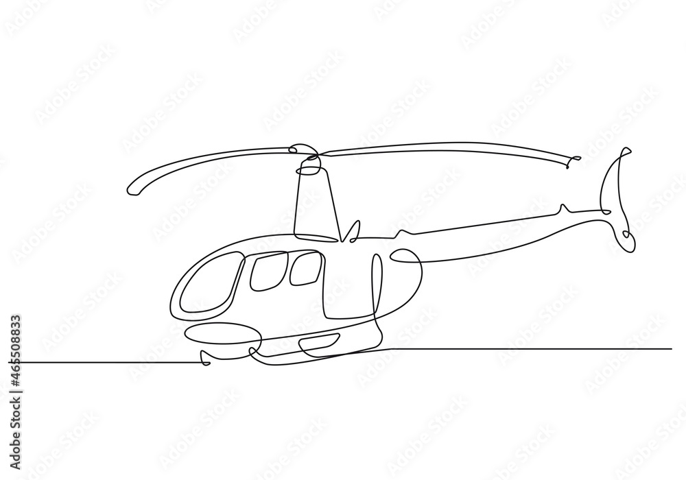 Helicopter Line Art Drawing. Simple Helicopter One Line Minimalistic Illustration. Aviation Decor, One Line Art, Travel Poster, Plane Drawing. Vector EPS 10