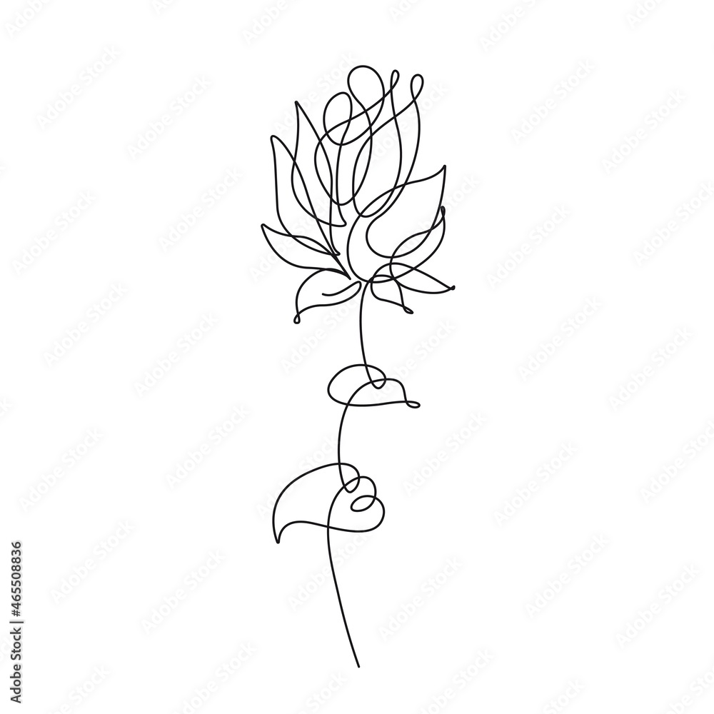 One Line Vector Drawing of Flower. Botanical Modern Single Line Art, Aesthetic Contour. Perfect for Home Decor, Wall Art Posters, or t-shirt Print, Mobile Case. Continuous Line Drawing 
