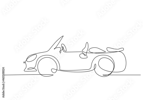 Cabriolet Continuous Line Art Drawing. Modern Auto One Line Illustration. Transport One Line Concept for Travel Poster, Print, Banner, Social Media, Web. Classic Automobile. Vector EPS 10